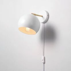Molly 1-Light Matte White Plug-In or Hardwire Wall Sconce with Matte Brass Accent by Globe Electric -Deals Globe Electric Store matte white and brass globe electric wall sconces 91002202 76 1000