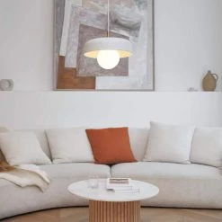 Jackie 1-Light Matte White Pendant with Matte Brass Accents and White Cloth Cord by Globe Electric -Deals Globe Electric Store matte white globe electric chandeliers 60403 31 1000