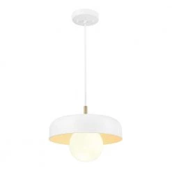 Jackie 1-Light Matte White Pendant with Matte Brass Accents and White Cloth Cord by Globe Electric