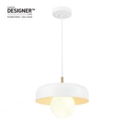 Jackie 1-Light Matte White Pendant with Matte Brass Accents and White Cloth Cord by Globe Electric -Deals Globe Electric Store matte white globe electric chandeliers 60403 76 1000