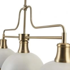 Beckett 3-Light Matte White Linear Chandelier with Metal Shades and Matte Brass Accents by Globe Electric -Deals Globe Electric Store matte white globe electric chandeliers 60885 1f 1000