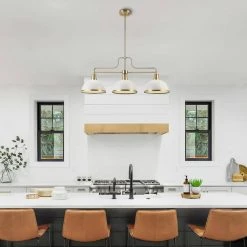 Beckett 3-Light Matte White Linear Chandelier with Metal Shades and Matte Brass Accents by Globe Electric -Deals Globe Electric Store matte white globe electric chandeliers 60885 31 1000