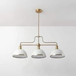 Beckett 3-Light Matte White Linear Chandelier with Metal Shades and Matte Brass Accents by Globe Electric -Deals Globe Electric Store matte white globe electric chandeliers 60885 77 1000