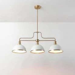 Beckett 3-Light Matte White Linear Chandelier with Metal Shades and Matte Brass Accents by Globe Electric -Deals Globe Electric Store matte white globe electric chandeliers 60885 d4 1000