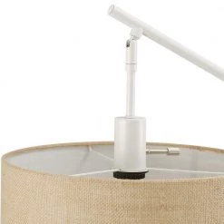 66 in. Matte White Floor Lamp with Faux Wood Accents and Jute Shade, Dimmable Rotary Switch on Socket by Globe Electric -Deals Globe Electric Store matte white globe electric floor lamps 91002850 44 1000