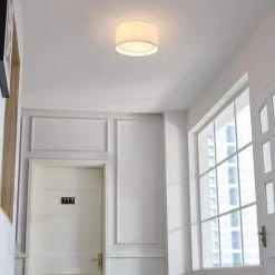 Luna 12 in. 2-Lights Matte White Flush Mount with Matte Gold Accent by Globe Electric -Deals Globe Electric Store matte white globe electric flush mount lights 60404 4f 1000