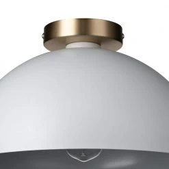 Monica 14 in. 1-Light Matte White Semi-Flush Mount with Gold Accent, Incandescent Bulb Included by Globe Electric -Deals Globe Electric Store matte white globe electric flush mount lights 61020 1f 1000