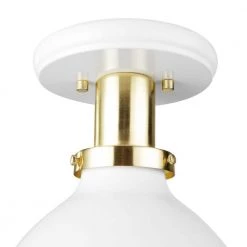 Pearl 9 in. 1-Light Matte White Semi-Flush Mount Ceiling Light with Matte Gold Accent by Globe Electric -Deals Globe Electric Store matte white globe electric flush mount lights 61262 1f 1000