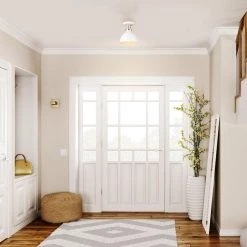 Pearl 9 in. 1-Light Matte White Semi-Flush Mount Ceiling Light with Matte Gold Accent by Globe Electric -Deals Globe Electric Store matte white globe electric flush mount lights 61262 31 1000