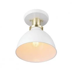 Pearl 9 in. 1-Light Matte White Semi-Flush Mount Ceiling Light with Matte Gold Accent by Globe Electric -Deals Globe Electric Store matte white globe electric flush mount lights 61262 44 1000