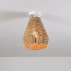 10 in. 1-Light Matte White Semi-Flush Mount Ceiling Light with Twine Shade by Globe Electric -Deals Globe Electric Store matte white globe electric flush mount lights 91002842 fa 1000