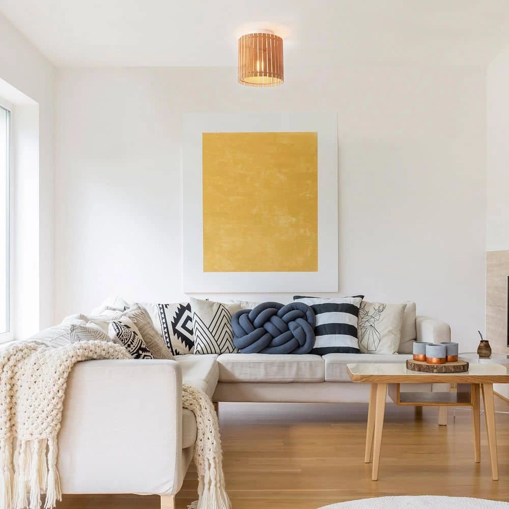 9 in. 1-Light Matte White Semi-Flush Mount Ceiling Light with Natural Bamboo Shade by Globe Electric 5 9 in. 1-Light Matte White Semi-Flush Mount Ceiling Light with Natural Bamboo Shade by Globe Electric - Image 5