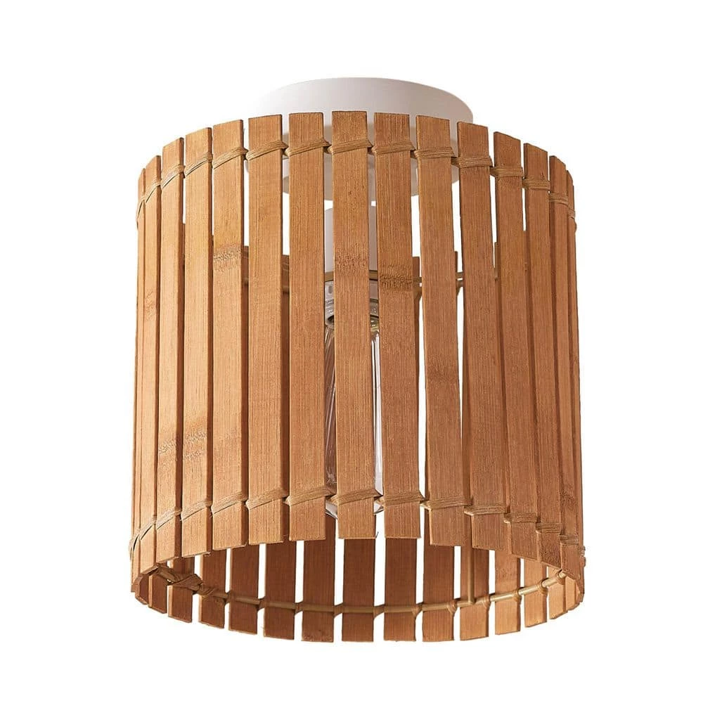 9 in. 1-Light Matte White Semi-Flush Mount Ceiling Light with Natural Bamboo Shade by Globe Electric 1 9 in. 1-Light Matte White Semi-Flush Mount Ceiling Light with Natural Bamboo Shade by Globe Electric