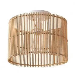11.75 in. 1-Light Matte White Semi-Flush Mount Ceiling Light with Natural Bamboo Shade by Globe Electric