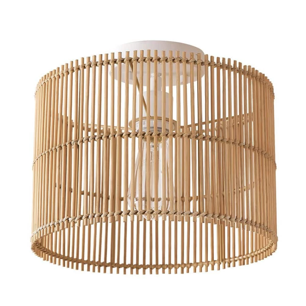 11.75 in. 1-Light Matte White Semi-Flush Mount Ceiling Light with Natural Bamboo Shade by Globe Electric 1 11.75 in. 1-Light Matte White Semi-Flush Mount Ceiling Light with Natural Bamboo Shade by Globe Electric