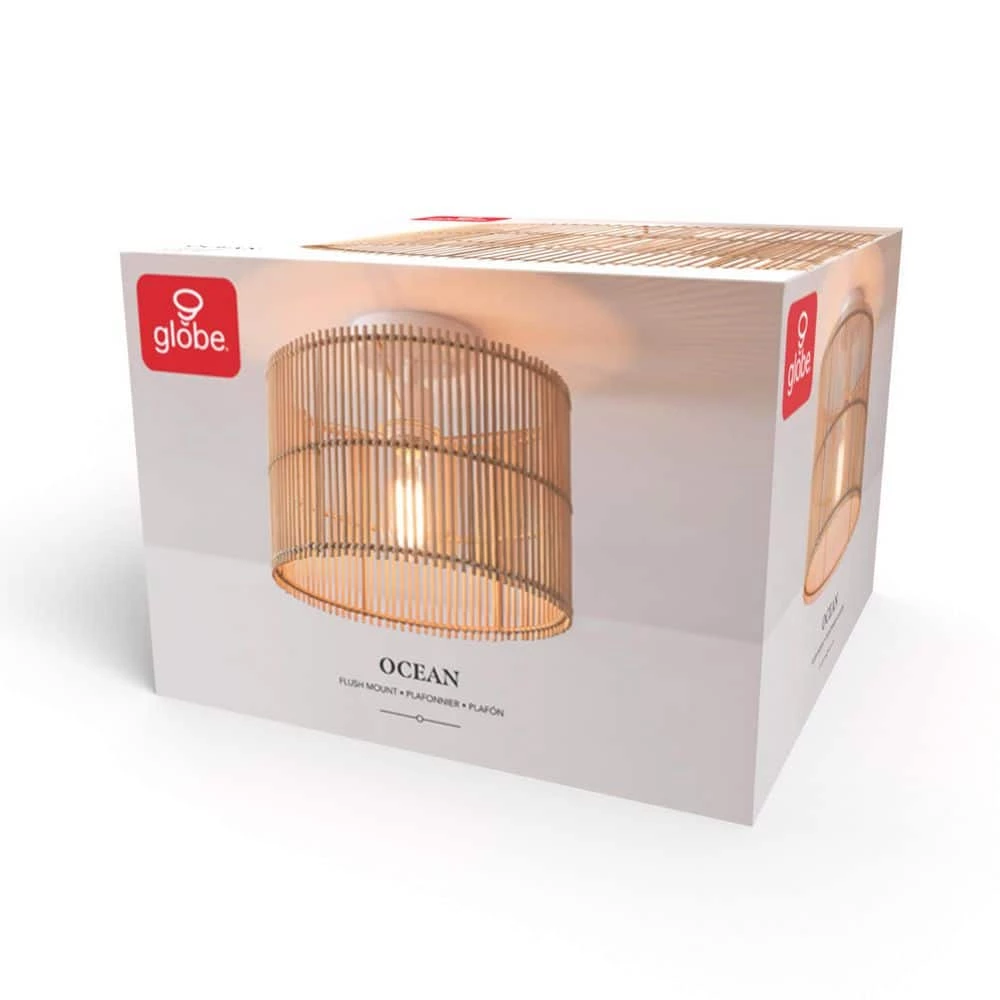 11.75 in. 1-Light Matte White Semi-Flush Mount Ceiling Light with Natural Bamboo Shade by Globe Electric 9 11.75 in. 1-Light Matte White Semi-Flush Mount Ceiling Light with Natural Bamboo Shade by Globe Electric - Image 9