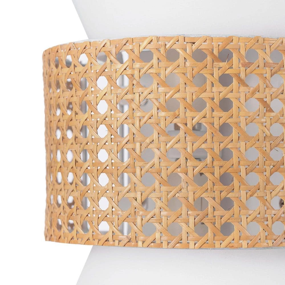 2-Light Matte White Plug-In or Hardwire Wall Sconce with White Fabric Shade and Natural Rattan Accent by Globe Electric 6 2-Light Matte White Plug-In or Hardwire Wall Sconce with White Fabric Shade and Natural Rattan Accent by Globe Electric - Image 6