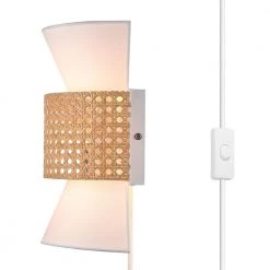 2-Light Matte White Plug-In or Hardwire Wall Sconce with White Fabric Shade and Natural Rattan Accent by Globe Electric 16 2-Light Matte White Plug-In or Hardwire Wall Sconce with White Fabric Shade and Natural Rattan Accent by Globe Electric -Deals Globe Electric Store matte white globe electric wall sconces 91002863 44 1000