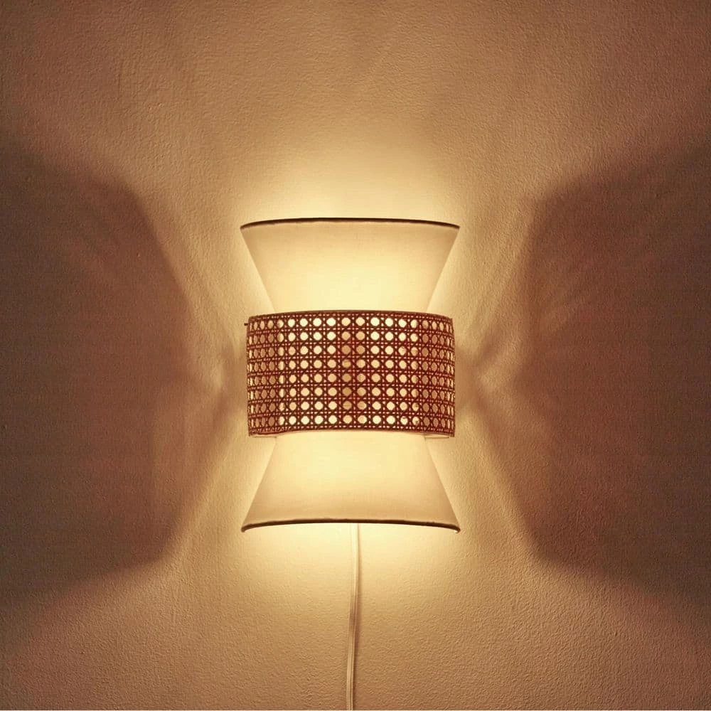 2-Light Matte White Plug-In or Hardwire Wall Sconce with White Fabric Shade and Natural Rattan Accent by Globe Electric 5 2-Light Matte White Plug-In or Hardwire Wall Sconce with White Fabric Shade and Natural Rattan Accent by Globe Electric - Image 5