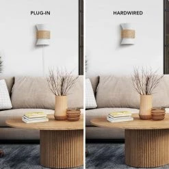 2-Light Matte White Plug-In or Hardwire Wall Sconce with White Fabric Shade and Natural Rattan Accent by Globe Electric 13 2-Light Matte White Plug-In or Hardwire Wall Sconce with White Fabric Shade and Natural Rattan Accent by Globe Electric -Deals Globe Electric Store matte white globe electric wall sconces 91002863 c3 1000