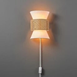 2-Light Matte White Plug-In or Hardwire Wall Sconce with White Fabric Shade and Natural Rattan Accent by Globe Electric 17 2-Light Matte White Plug-In or Hardwire Wall Sconce with White Fabric Shade and Natural Rattan Accent by Globe Electric -Deals Globe Electric Store matte white globe electric wall sconces 91002863 fa 1000