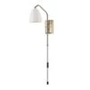 Lira 1-Light Matte White and Antique Brass Plug-In or Hardwire Wall Sconce LED Bulb Included by Globe Electric