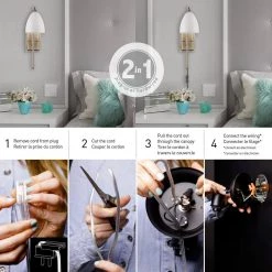 Lira 1-Light Matte White and Antique Brass Plug-In or Hardwire Wall Sconce LED Bulb Included by Globe Electric -Deals Globe Electric Store matte white shade with antique brass swing arm globe electric wall sconces 51403 76 1000