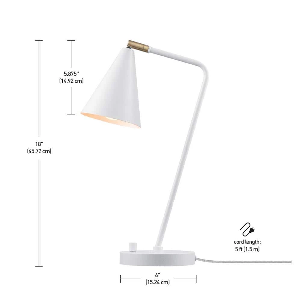 Emily 18 in. Matte White Desk Lamp with Brass Accents by Globe Electric 5 Emily 18 in. Matte White Desk Lamp with Brass Accents by Globe Electric - Image 5