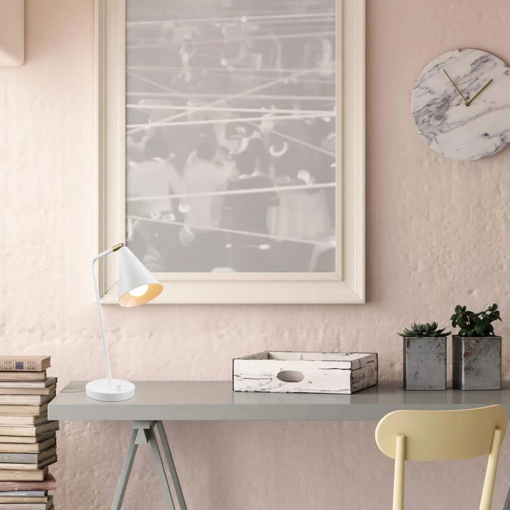 Emily 18 in. Matte White Desk Lamp with Brass Accents by Globe Electric 9 Emily 18 in. Matte White Desk Lamp with Brass Accents by Globe Electric - Image 9