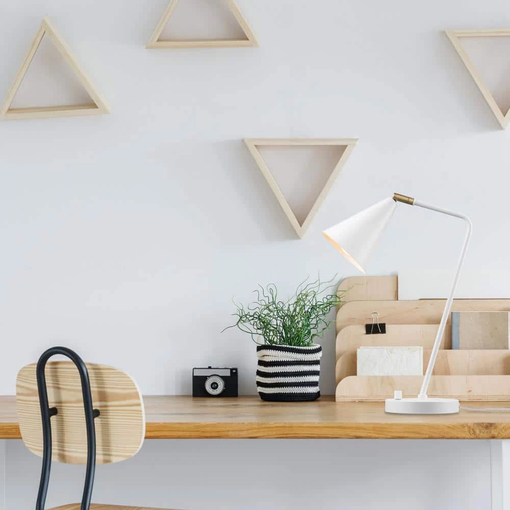 Emily 18 in. Matte White Desk Lamp with Brass Accents by Globe Electric 2 Emily 18 in. Matte White Desk Lamp with Brass Accents by Globe Electric - Image 2