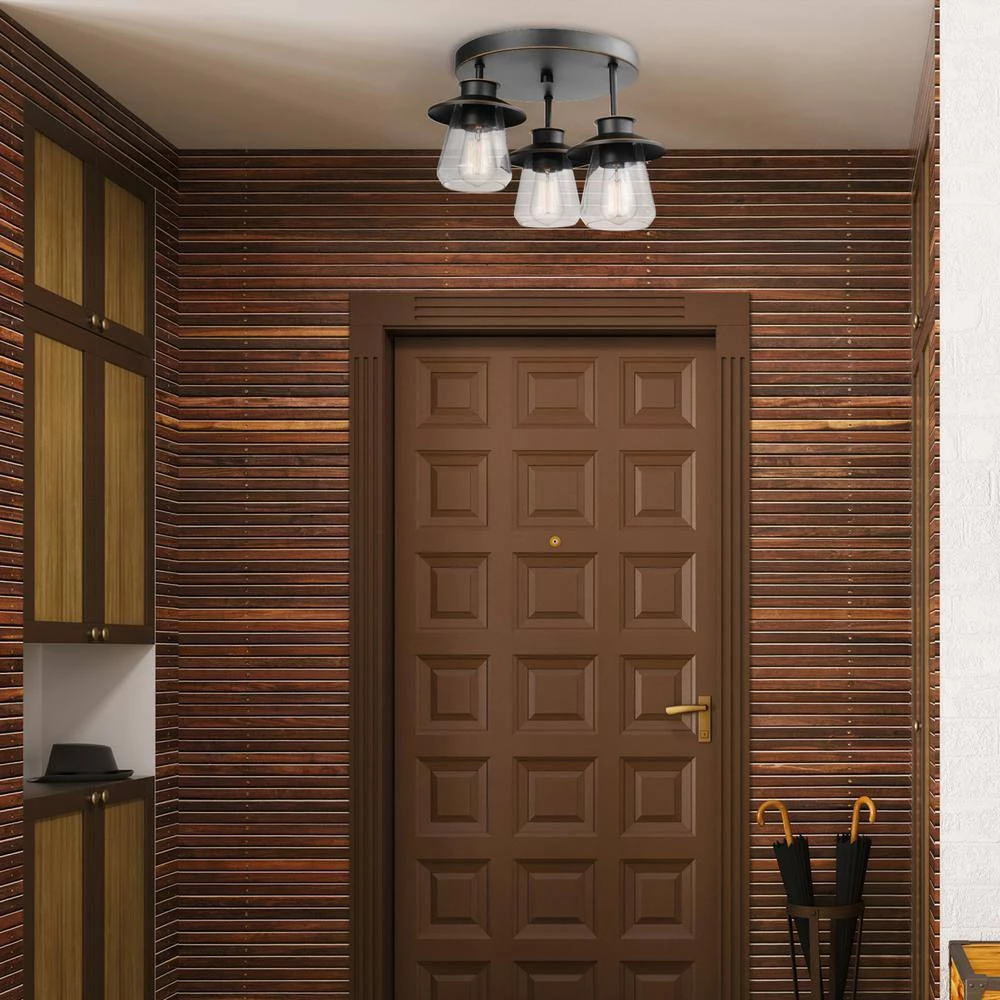 Nate 11 in. 3-Light Oil Rubbed Bronze Semi-Flush Mount Ceiling Light with Clear Glass Shades by Globe Electric 4 Nate 11 in. 3-Light Oil Rubbed Bronze Semi-Flush Mount Ceiling Light with Clear Glass Shades by Globe Electric - Image 4