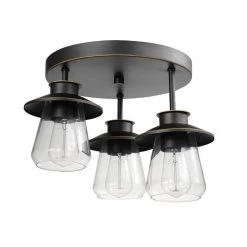 Nate 11 in. 3-Light Oil Rubbed Bronze Semi-Flush Mount Ceiling Light with Clear Glass Shades by Globe Electric