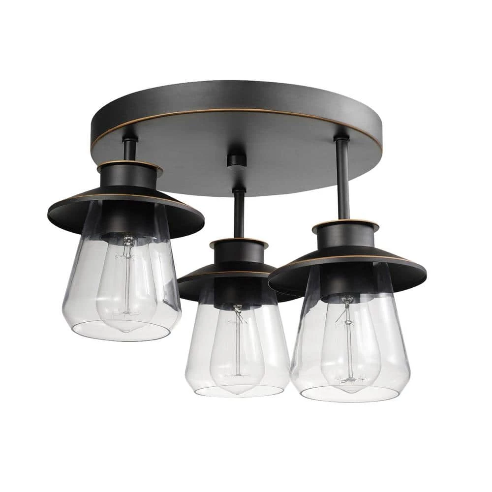 Nate 11 in. 3-Light Oil Rubbed Bronze Semi-Flush Mount Ceiling Light with Clear Glass Shades by Globe Electric 1 Nate 11 in. 3-Light Oil Rubbed Bronze Semi-Flush Mount Ceiling Light with Clear Glass Shades by Globe Electric