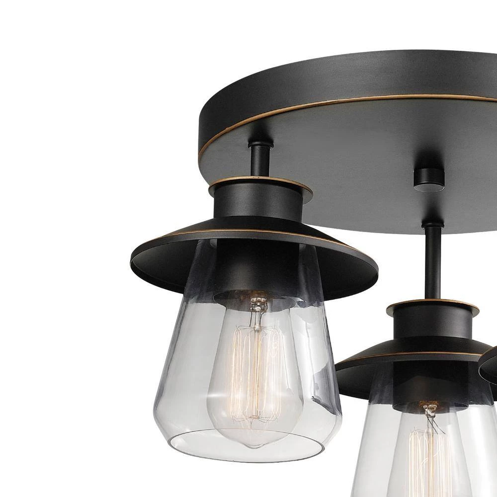 Nate 11 in. 3-Light Oil Rubbed Bronze Semi-Flush Mount Ceiling Light with Clear Glass Shades by Globe Electric 3 Nate 11 in. 3-Light Oil Rubbed Bronze Semi-Flush Mount Ceiling Light with Clear Glass Shades by Globe Electric - Image 3