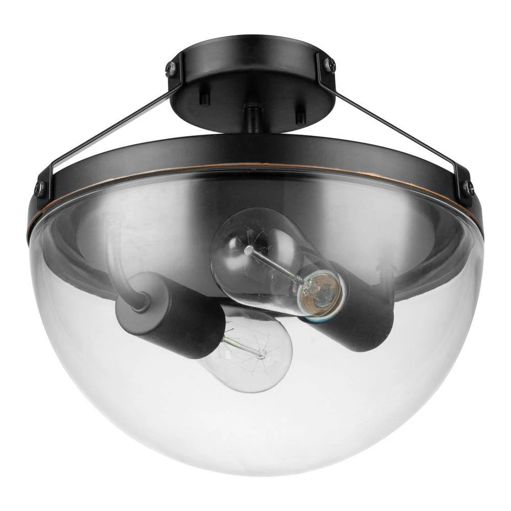 Belsize 12 in. 2-Light Oil Rubbed Bronze Semi-Flush Mount with Clear Glass Shade, Vintage Incandescent Bulbs Included by Globe Electric 5 Belsize 12 in. 2-Light Oil Rubbed Bronze Semi-Flush Mount with Clear Glass Shade, Vintage Incandescent Bulbs Included by Globe Electric - Image 5