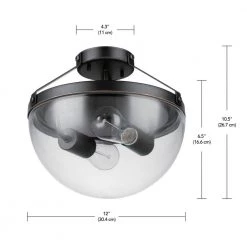 Belsize 12 in. 2-Light Oil Rubbed Bronze Semi-Flush Mount with Clear Glass Shade, Vintage Incandescent Bulbs Included by Globe Electric 12 Belsize 12 in. 2-Light Oil Rubbed Bronze Semi-Flush Mount with Clear Glass Shade, Vintage Incandescent Bulbs Included by Globe Electric -Deals Globe Electric Store oil rubbed bronze globe electric flush mount lights 61003 44 1000