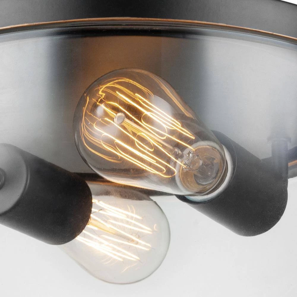 Belsize 12 in. 2-Light Oil Rubbed Bronze Semi-Flush Mount with Clear Glass Shade, Vintage Incandescent Bulbs Included by Globe Electric 4 Belsize 12 in. 2-Light Oil Rubbed Bronze Semi-Flush Mount with Clear Glass Shade, Vintage Incandescent Bulbs Included by Globe Electric - Image 4