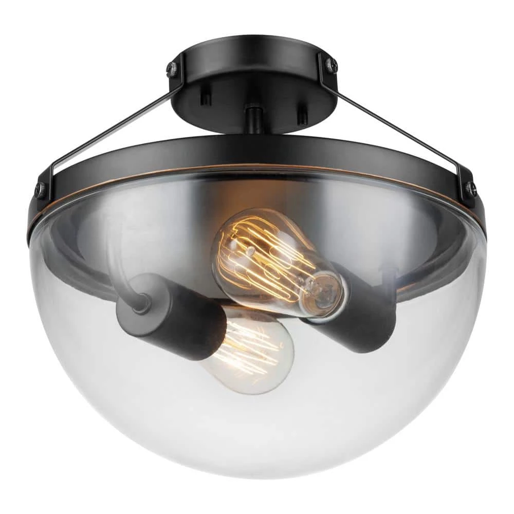Belsize 12 in. 2-Light Oil Rubbed Bronze Semi-Flush Mount with Clear Glass Shade, Vintage Incandescent Bulbs Included by Globe Electric 1 Belsize 12 in. 2-Light Oil Rubbed Bronze Semi-Flush Mount with Clear Glass Shade, Vintage Incandescent Bulbs Included by Globe Electric