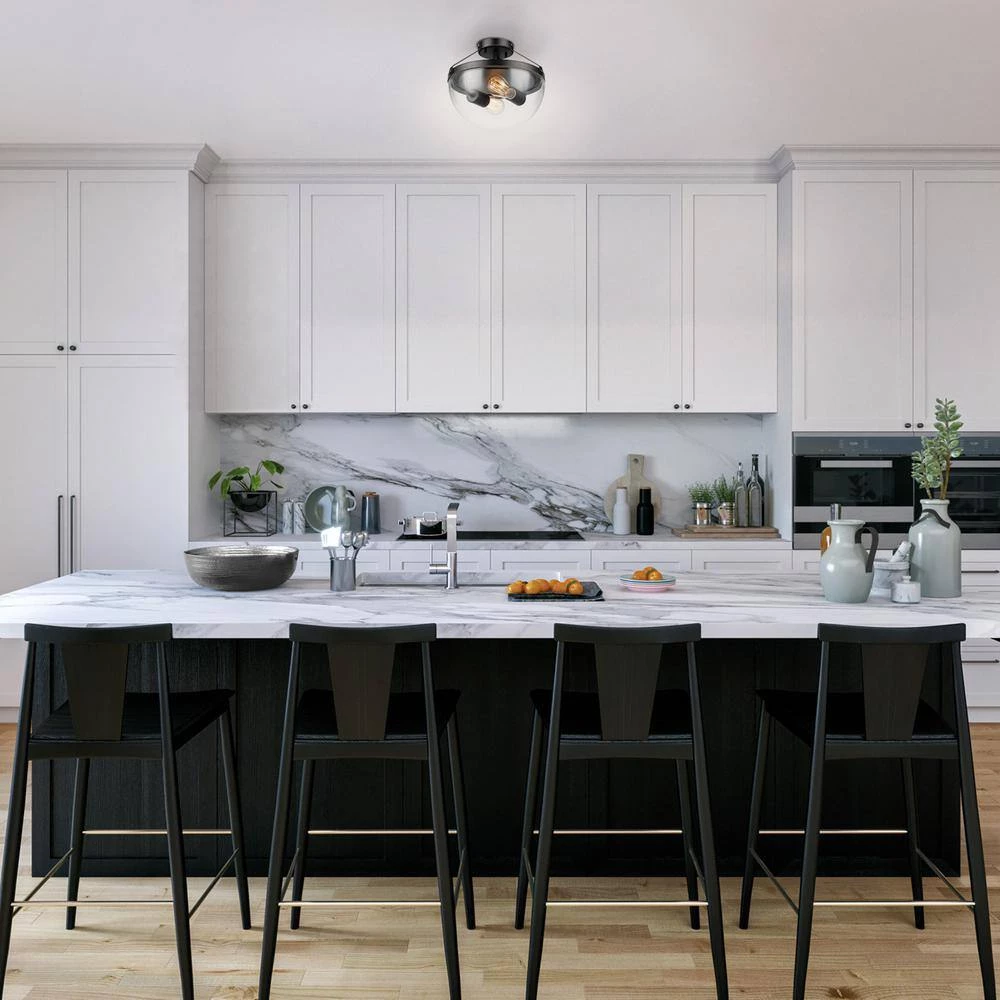 Belsize 12 in. 2-Light Oil Rubbed Bronze Semi-Flush Mount with Clear Glass Shade, Vintage Incandescent Bulbs Included by Globe Electric 3 Belsize 12 in. 2-Light Oil Rubbed Bronze Semi-Flush Mount with Clear Glass Shade, Vintage Incandescent Bulbs Included by Globe Electric - Image 3