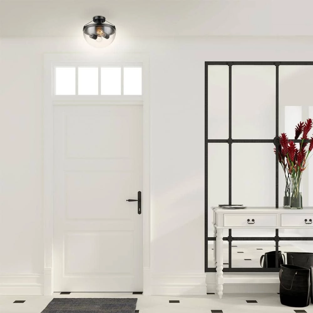 Belsize 12 in. 2-Light Oil Rubbed Bronze Semi-Flush Mount with Clear Glass Shade, Vintage Incandescent Bulbs Included by Globe Electric 2 Belsize 12 in. 2-Light Oil Rubbed Bronze Semi-Flush Mount with Clear Glass Shade, Vintage Incandescent Bulbs Included by Globe Electric - Image 2