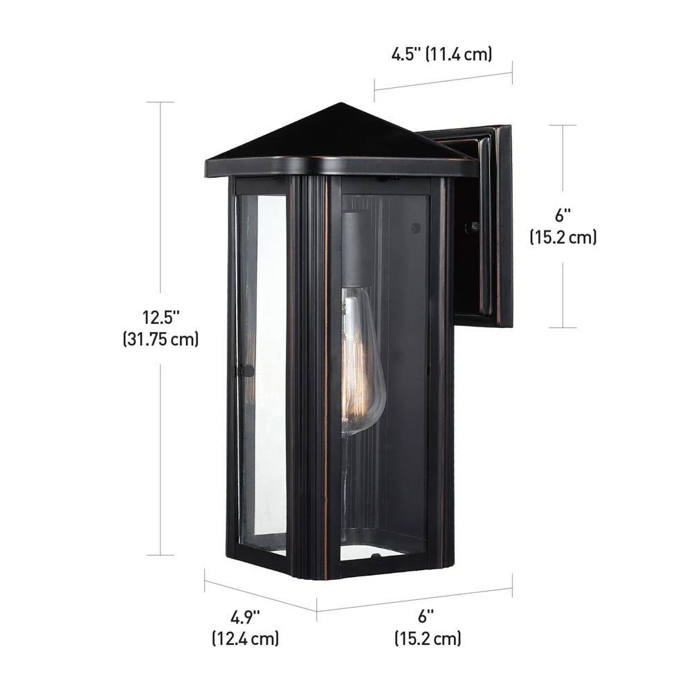 Clarence 1-Light Oil Rubbed Bronze Outdoor Indoor Wall Lantern Sconce with Clear Glass Shade and Bulb Included by Globe Electric 5 Clarence 1-Light Oil Rubbed Bronze Outdoor Indoor Wall Lantern Sconce with Clear Glass Shade and Bulb Included by Globe Electric - Image 5