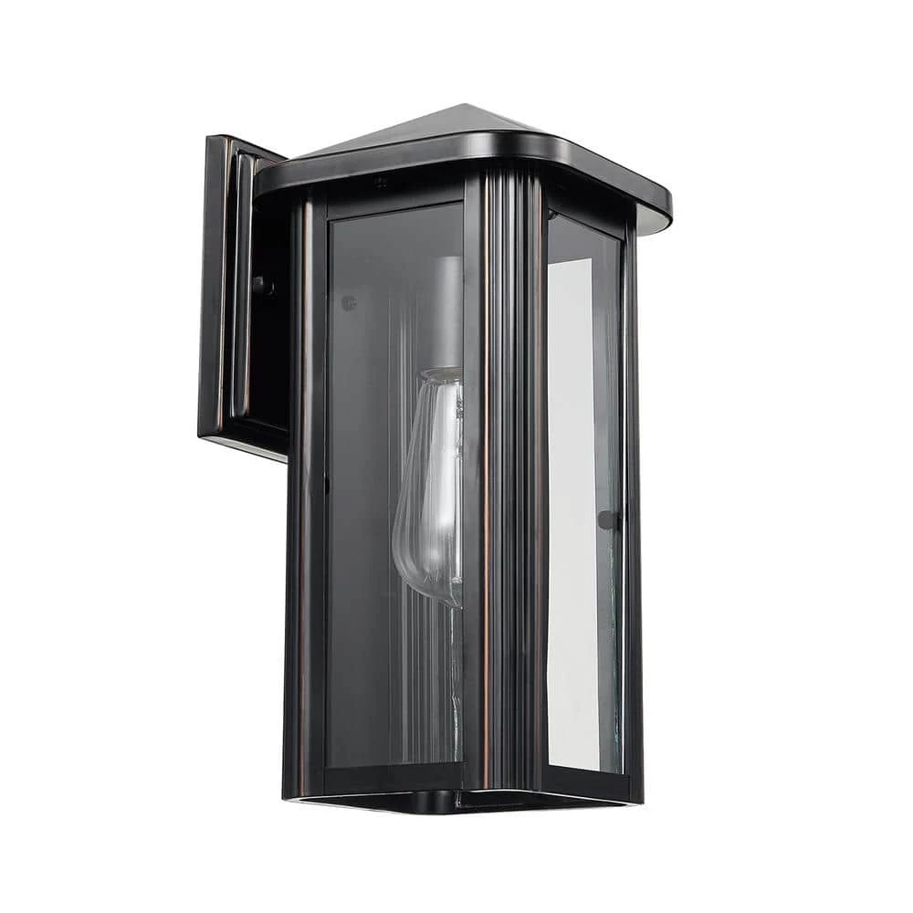 Clarence 1-Light Oil Rubbed Bronze Outdoor Indoor Wall Lantern Sconce with Clear Glass Shade and Bulb Included by Globe Electric 1 Clarence 1-Light Oil Rubbed Bronze Outdoor Indoor Wall Lantern Sconce with Clear Glass Shade and Bulb Included by Globe Electric