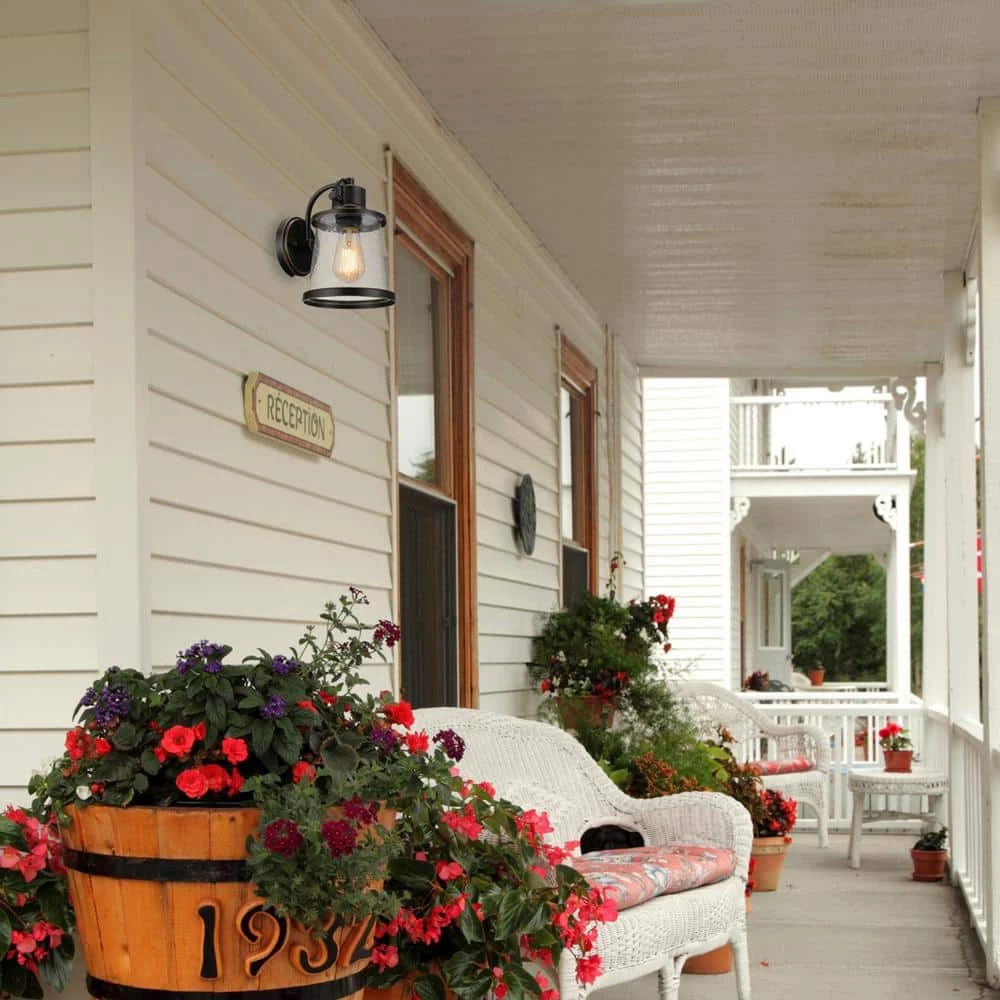 Charlie Collection 1-Light Oil-Rubbed Bronze LED Outdoor Wall Sconce with Clear Seeded Glass Shade, LED Bulb Included by Globe Electric 6 Charlie Collection 1-Light Oil-Rubbed Bronze LED Outdoor Wall Sconce with Clear Seeded Glass Shade, LED Bulb Included by Globe Electric - Image 6