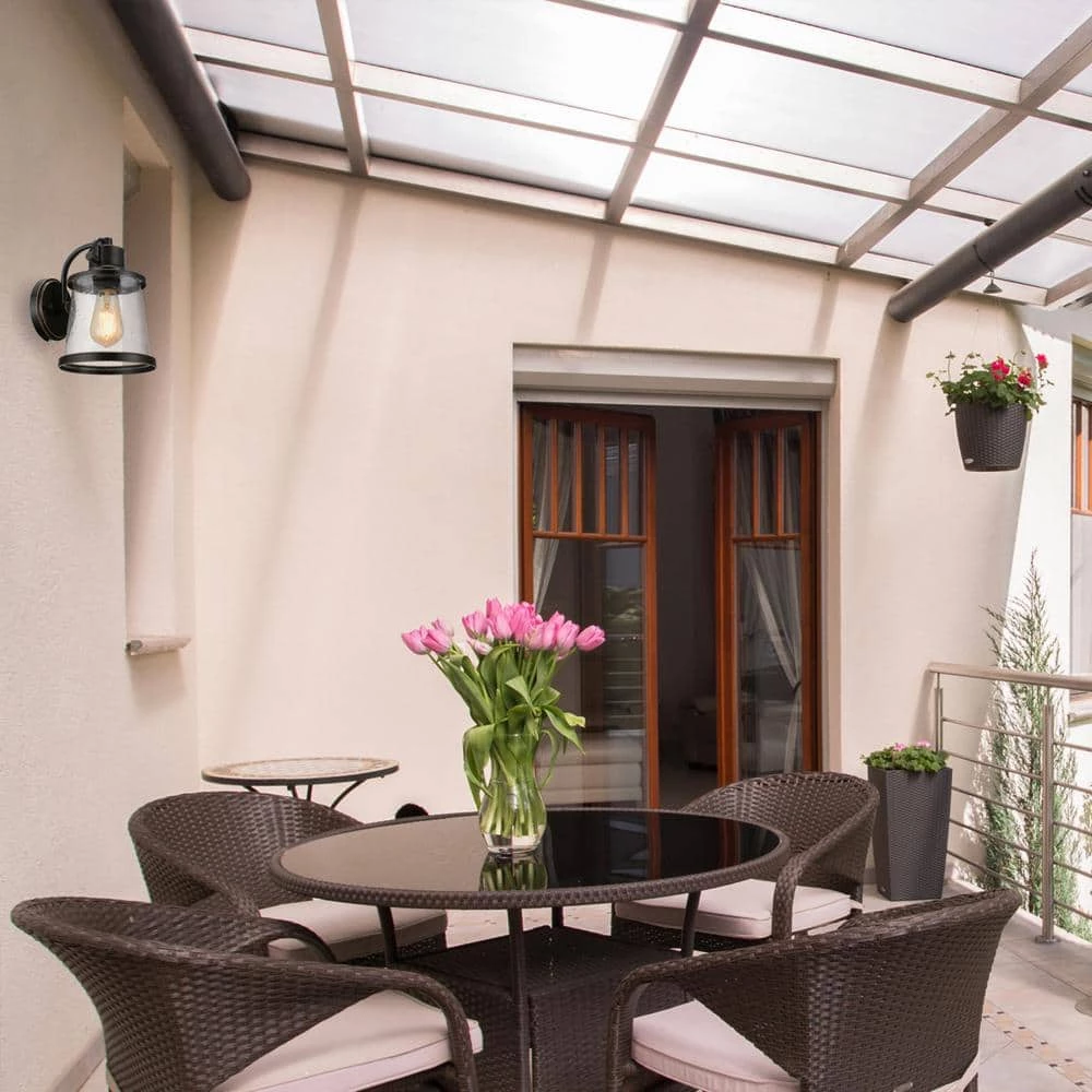 Charlie Collection 1-Light Oil-Rubbed Bronze LED Outdoor Wall Sconce with Clear Seeded Glass Shade, LED Bulb Included by Globe Electric 4 Charlie Collection 1-Light Oil-Rubbed Bronze LED Outdoor Wall Sconce with Clear Seeded Glass Shade, LED Bulb Included by Globe Electric - Image 4