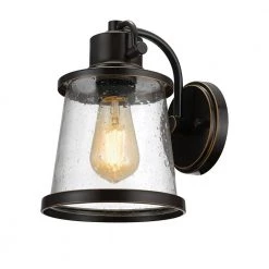 Charlie Collection 1-Light Oil-Rubbed Bronze LED Outdoor Wall Sconce with Clear Seeded Glass Shade, LED Bulb Included by Globe Electric