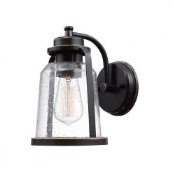 Roth 1-Light Oil Rubbed Bronze Outdoor/Indoor Wall Lantern Sconce with Clear Seeded Glass Shade by Globe Electric