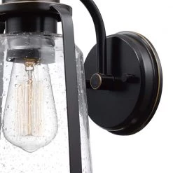 Roth 1-Light Oil Rubbed Bronze Outdoor/Indoor Wall Lantern Sconce with Clear Seeded Glass Shade by Globe Electric -Deals Globe Electric Store oil rubbed bronze globe electric outdoor sconces 44304 c3 1000