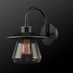 Nate 1-Light Oil Rubbed Bronze Outdoor Indoor Wall Lantern Sconce with Seeded Glass Shade by Globe Electric -Deals Globe Electric Store oil rubbed bronze globe electric outdoor sconces 44679 c3 1000