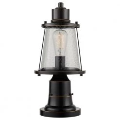 Charlie 1-Light Oil Rubbed Bronze Outdoor Lamp Post Light Fixture with Base Adaptor and Seeded Glass Shade by Globe Electric