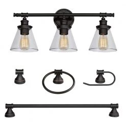 Parker 3-Light Oil Rubbed Bronze 5-Piece All-In-One Bath Light Set by Globe Electric